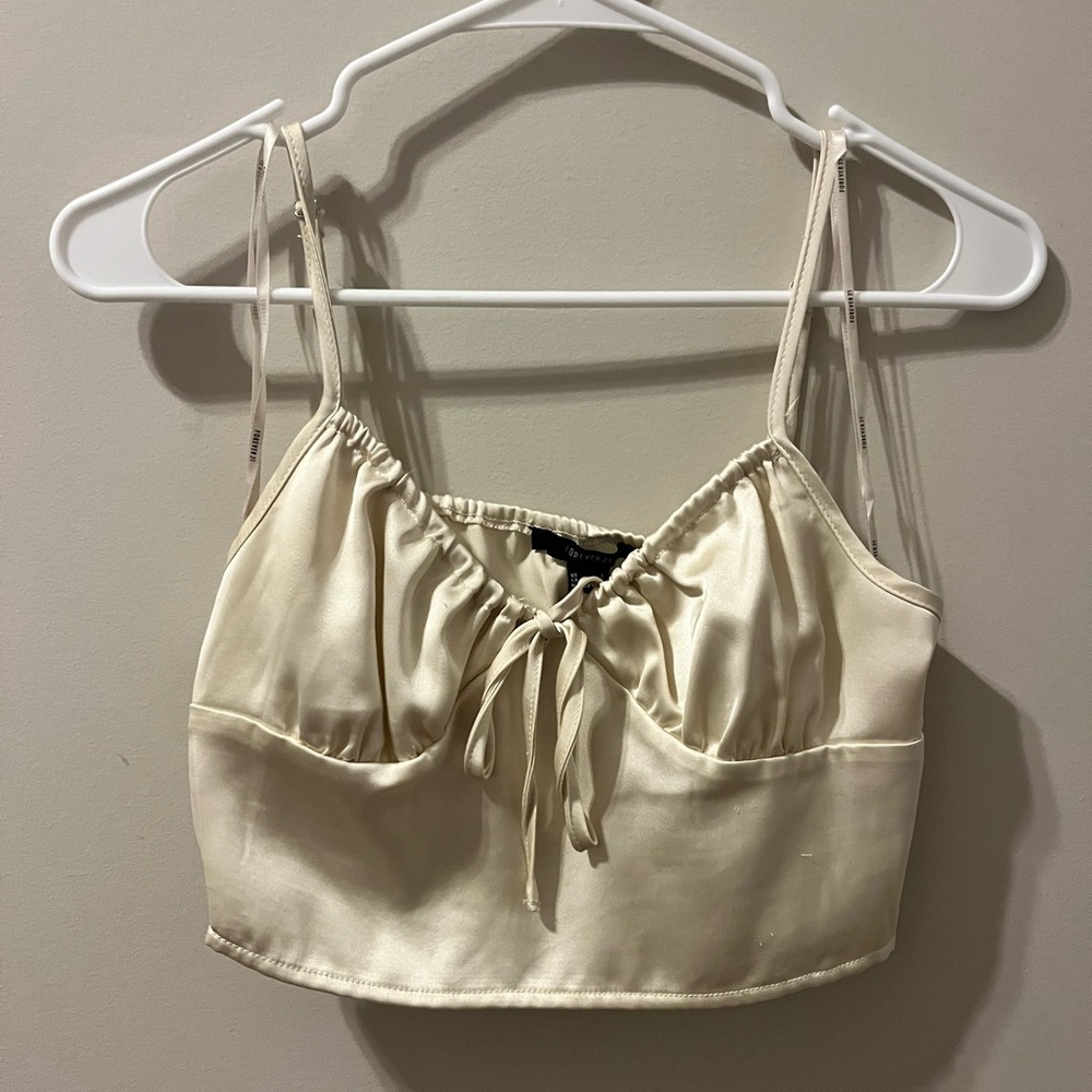 Forever 21 Cream Satin Crop Top
